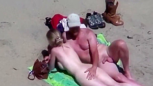 beautiful bitch by his husband and strangers at beach