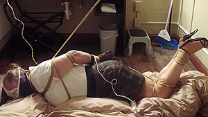 Fem Slave Bound, Gagged, Vibed, Hogtied And Left Alone